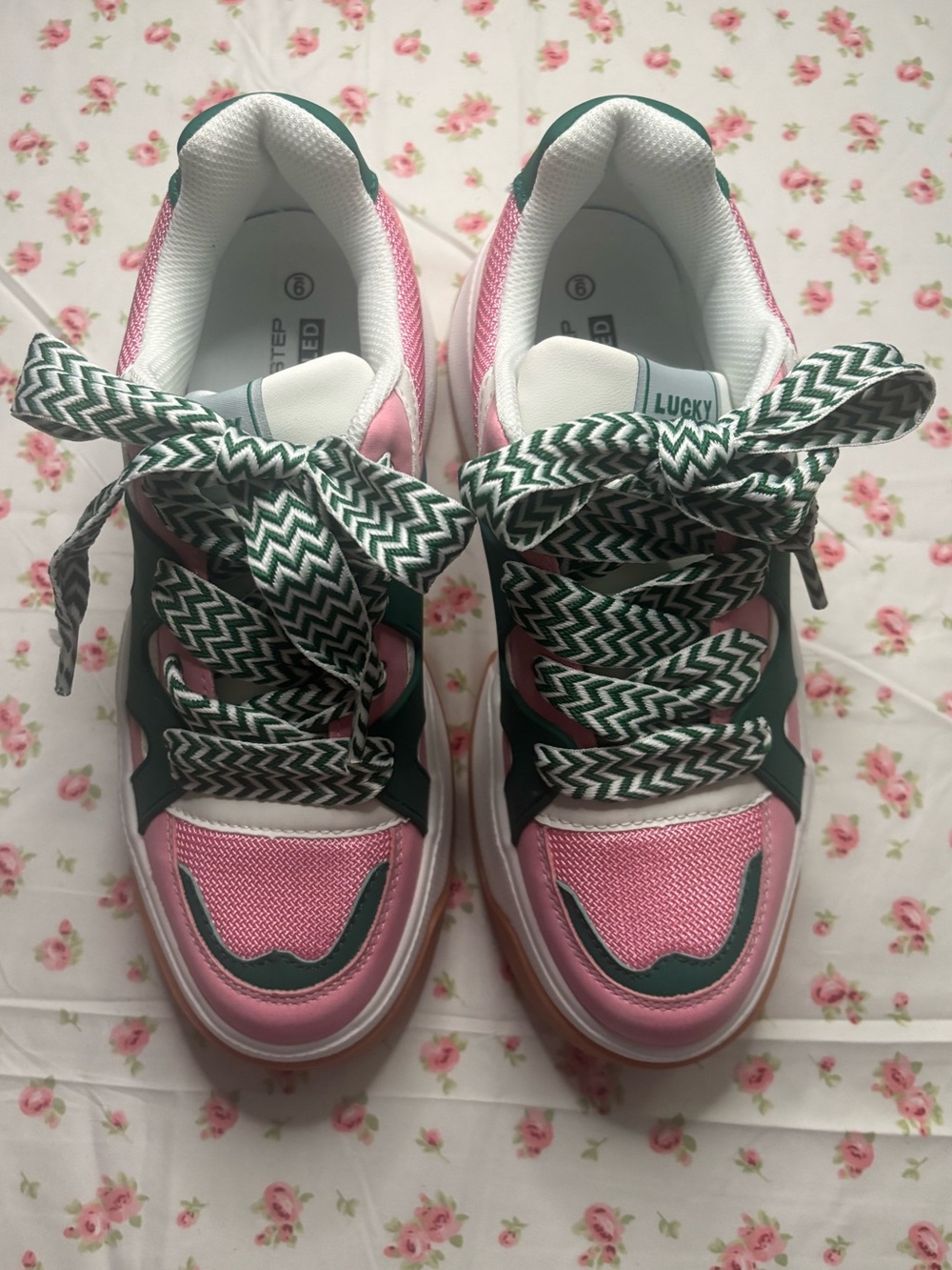 Women's Pink & Green Chunky Sneakers